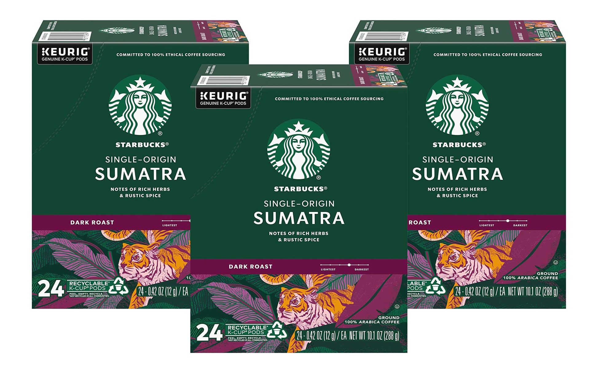 Starbucks Sumatra Single-Origin Coffee K-Cup Pods, Dark Roast Ground Coffee With Earthy & Herbal Flavor, 24 Ct K-Cup Pods Per Bo