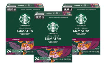 Starbucks Sumatra Single-Origin Coffee K-Cup Pods, Dark Roast Ground Coffee With Earthy & Herbal Flavor, 24 Ct K-Cup Pods Per Bo