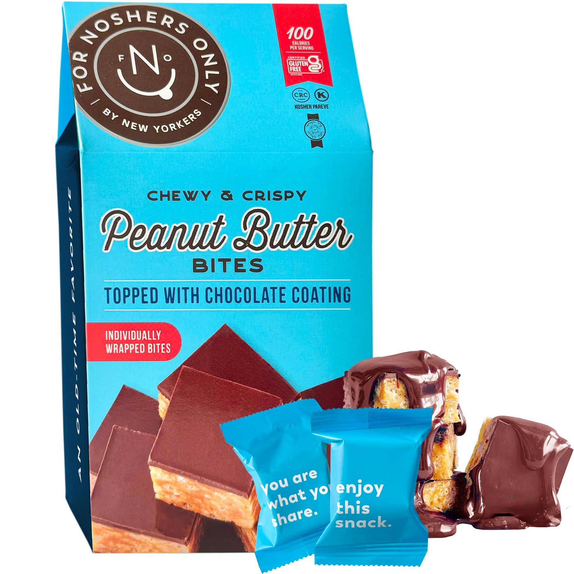 For Noshers Only Peanut Butter Bites - Vegan, Gluten Free, Kosher - 8 Individually Wrapped Snack Packs - Brown
