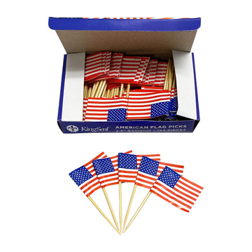 1,440 Count | Kingseal American Flag Toothpicks, 2.5 Inch, Ideal For Sandwiches, Appetizers, Cupcake Toppers, And More - 10 Pack