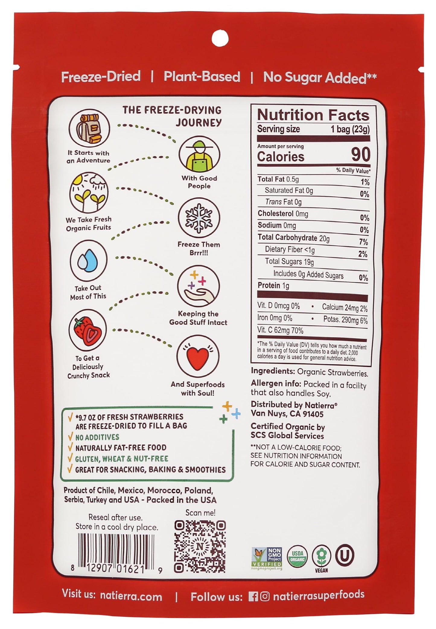 NATIERRA Organic Freeze Dried Srawberries, 0.8 OZ