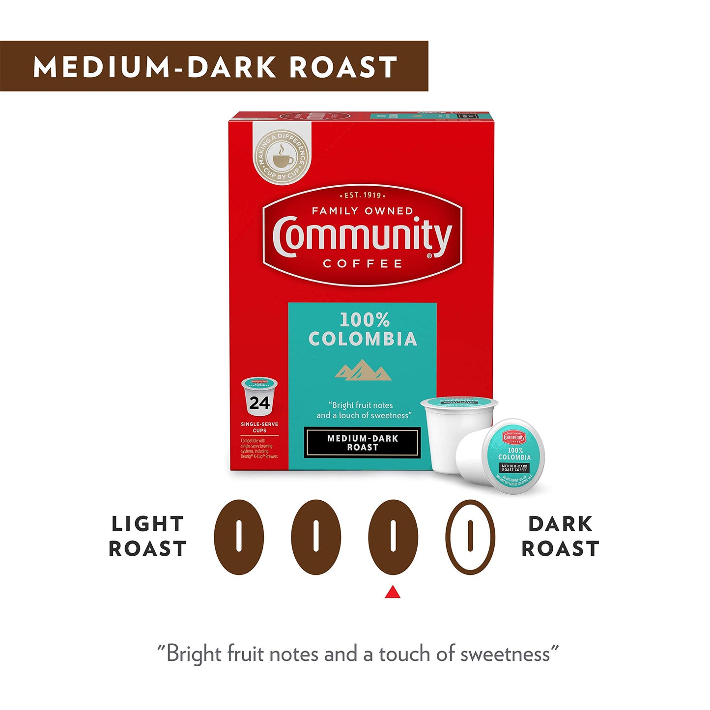 Community Coffee Colombia Altura Coffee Pods, Medium Dark Roast, 24 Count, Compatible with Keurig 2.0