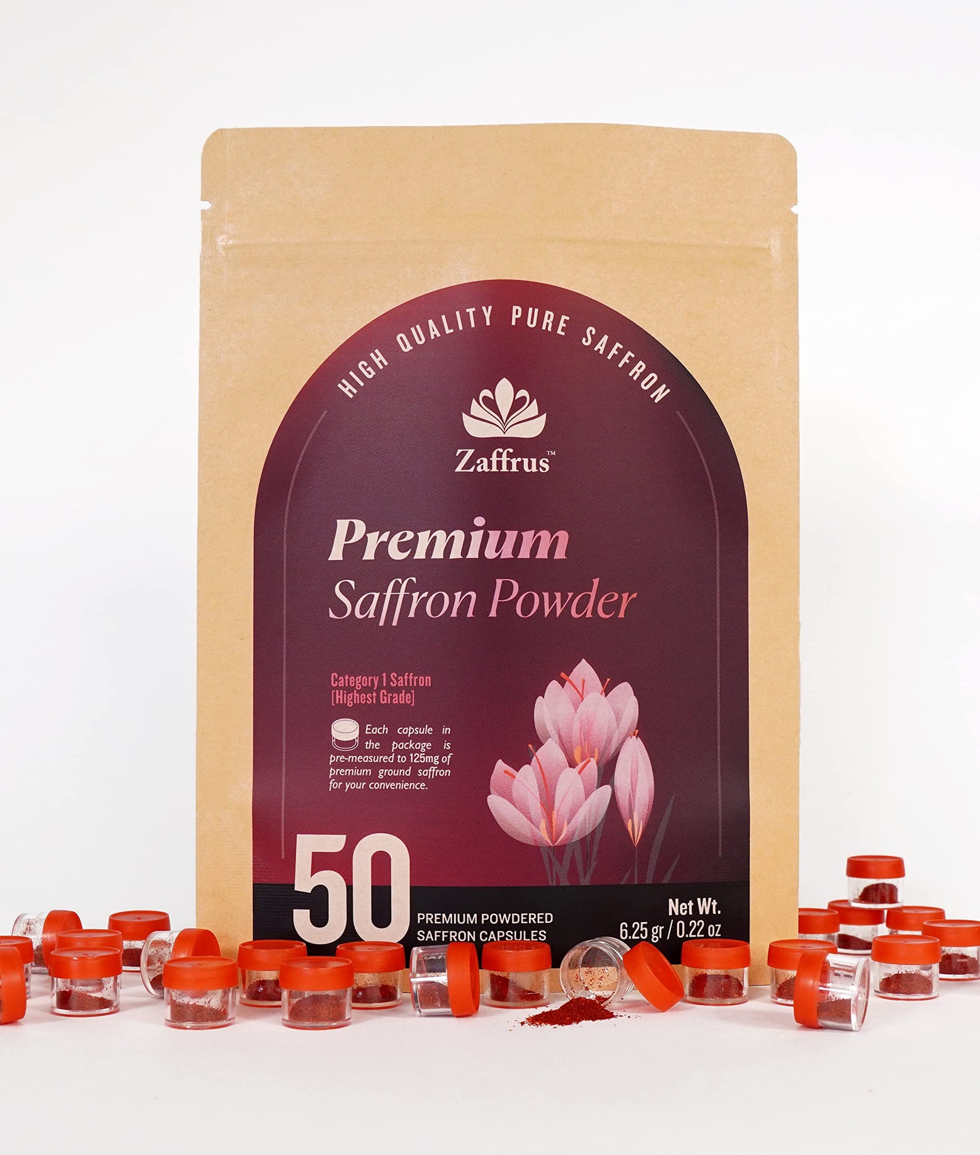 Zaffrus Premium Saffron Powder, 50 Count, 6.25 gram, Ideal for Cooking and Specialty Drinks