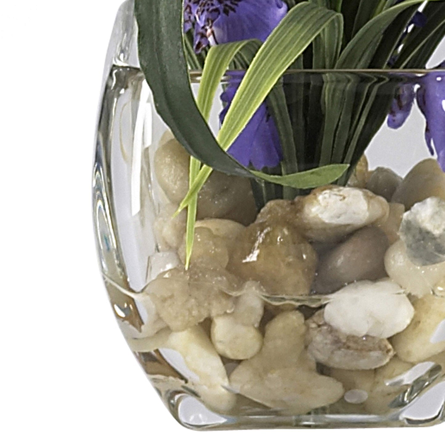 Nearly Natural 19In Artificial Dancing Lady Orchid Flower Arrangement In Glass Vase With River Rock And Liquid Illusions Compatible With Water, Faux Flower Arrangement For Dining Table Center Piece Or Home Décor