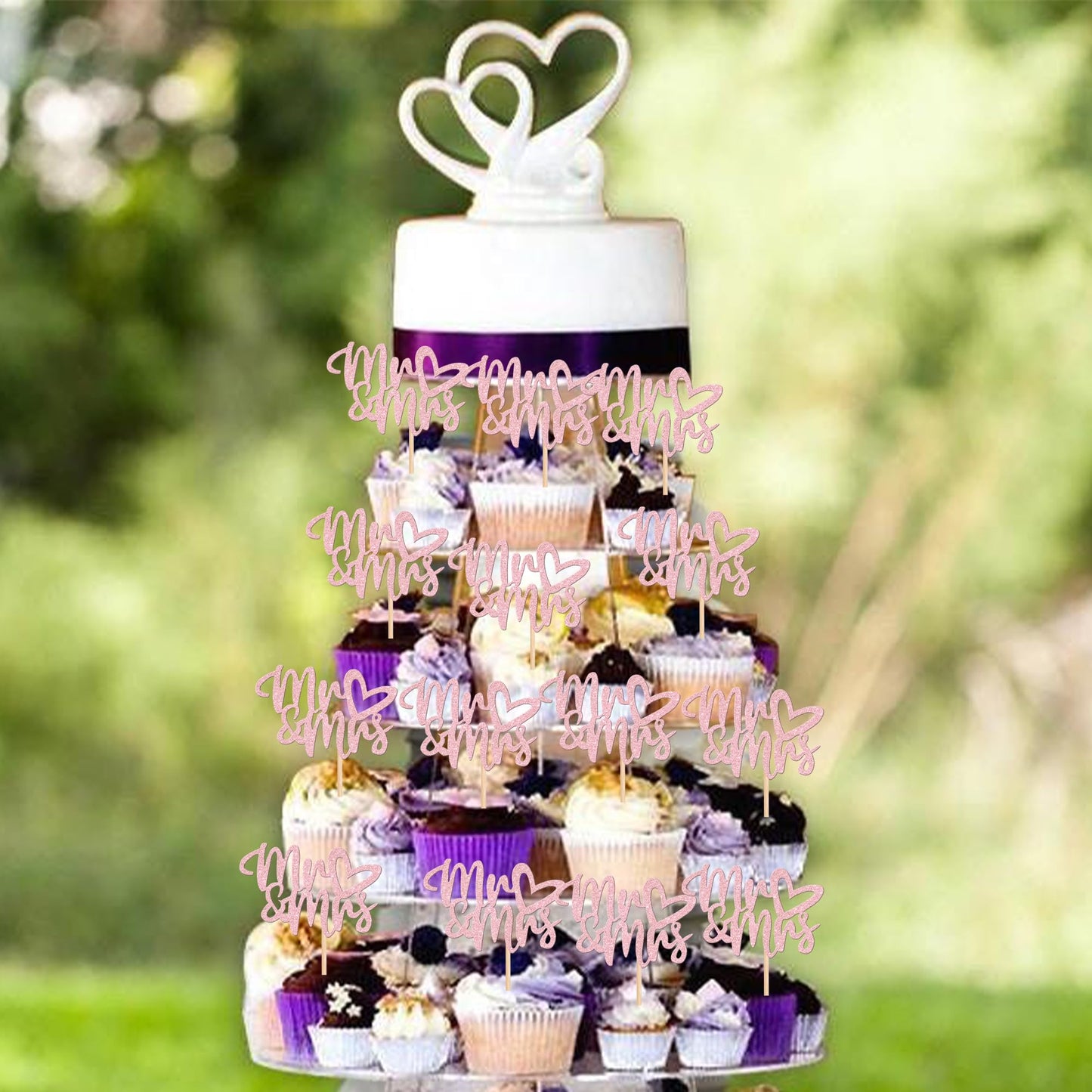 36 Pcs Mr & Mrs Cupcake Toppers With Love Heart Glitter Cupcake Picks Wedding Engagement Cake Decorations For Wedding, Bridal Sh