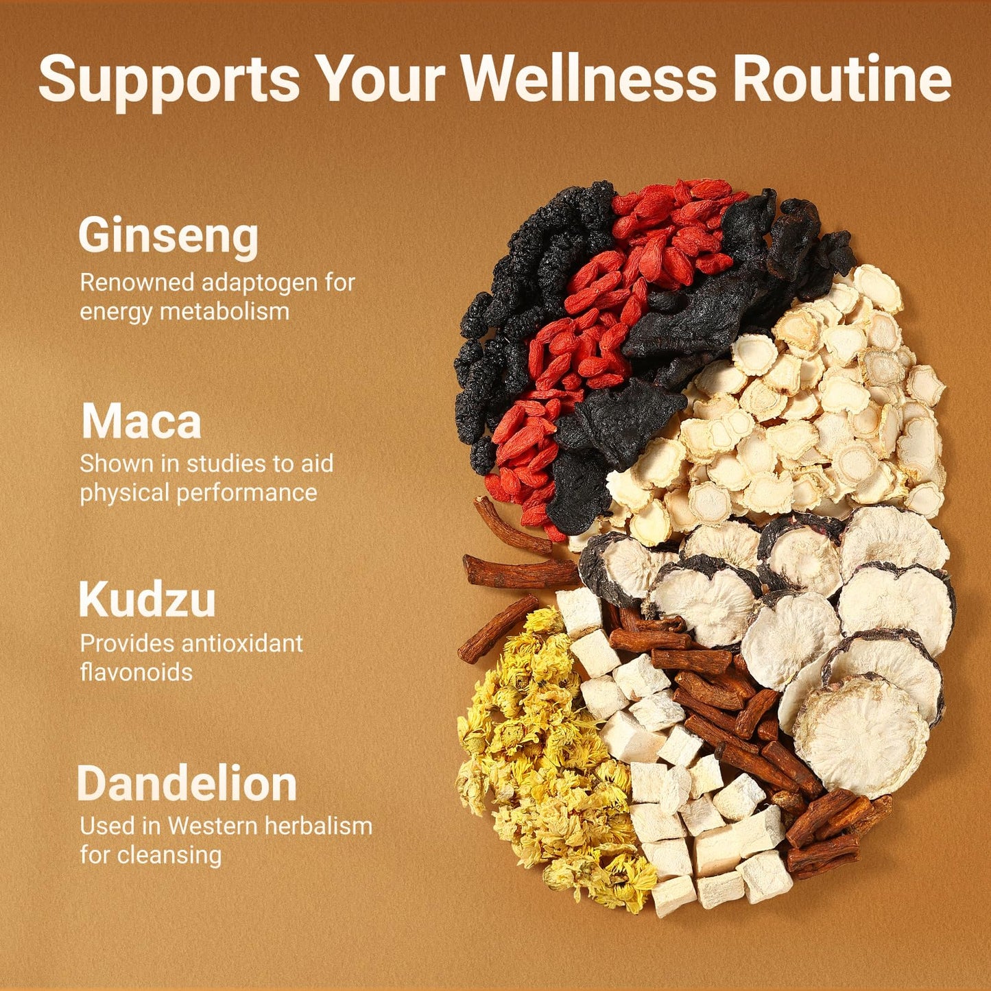 Ginseng Five Treasures Tea - 30 Bags  Caffeine-Free  Pure Herbal Blend with 8 Traditional Chinese Herbs Kidney Tea  Gentle Energy & Focus for Men and Women