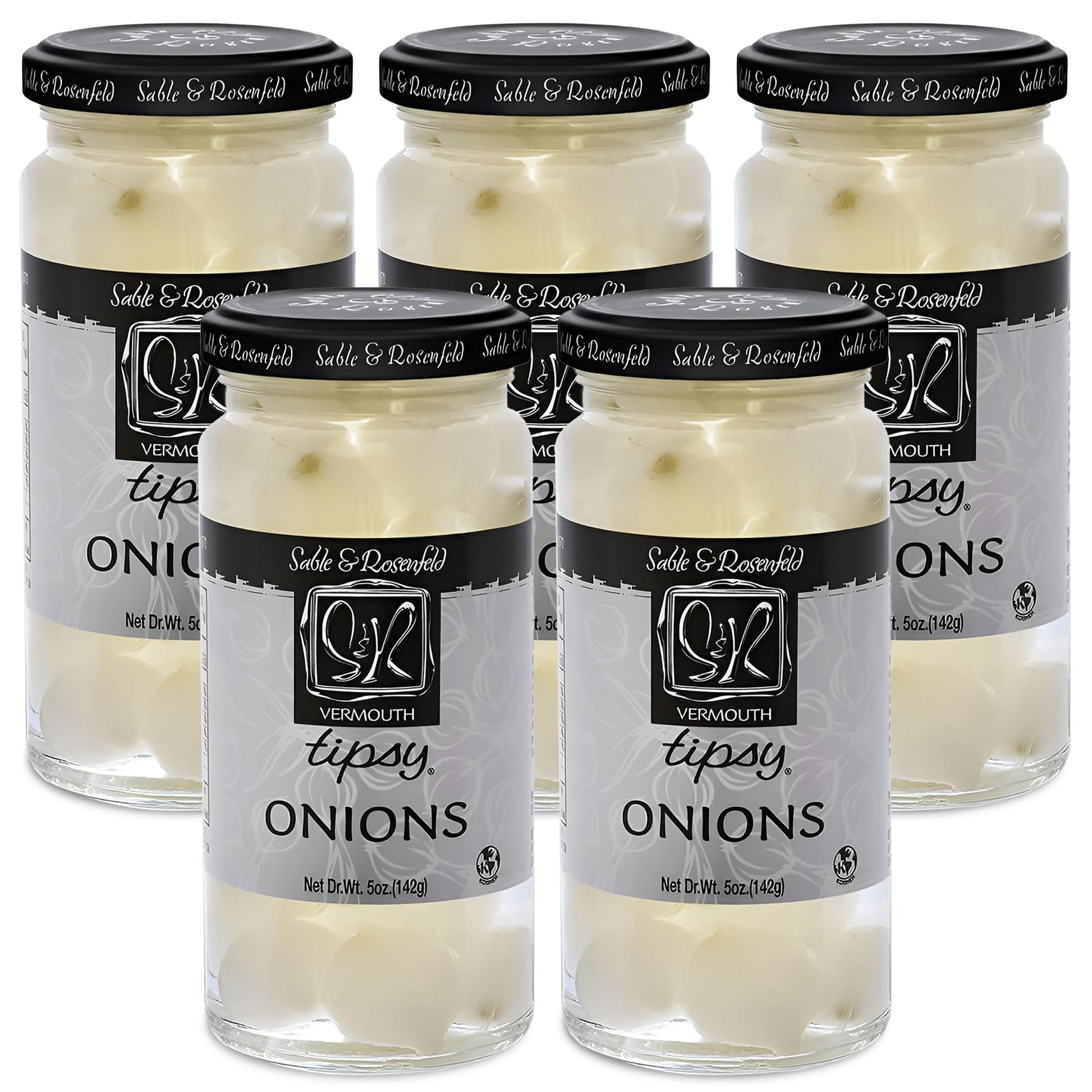Sable & Rosenfeld Tipsy Cocktail Onions - Pickled Silverskin Onions, 5 oz Jar, Kosher Parve, Pack of 5