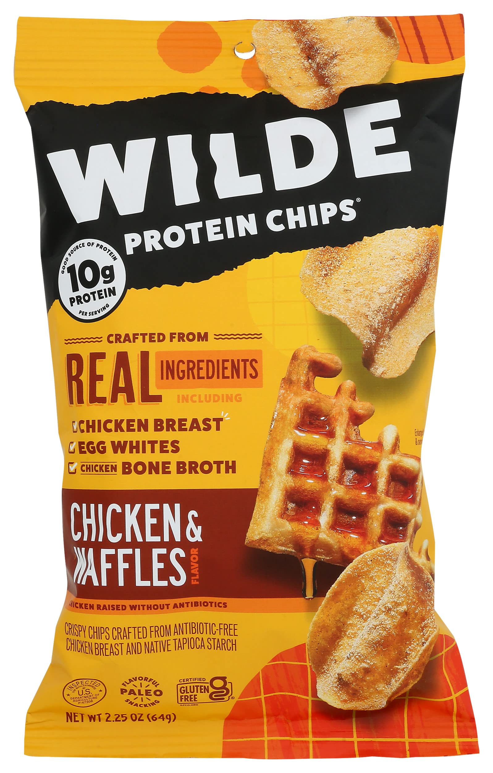 Wilde Protein Chips, Chicken & Waffles, 10g Protein per Serving, Real Ingredients, 100% Natural, Paleo, Gluten Free, 2.25 Ounce 