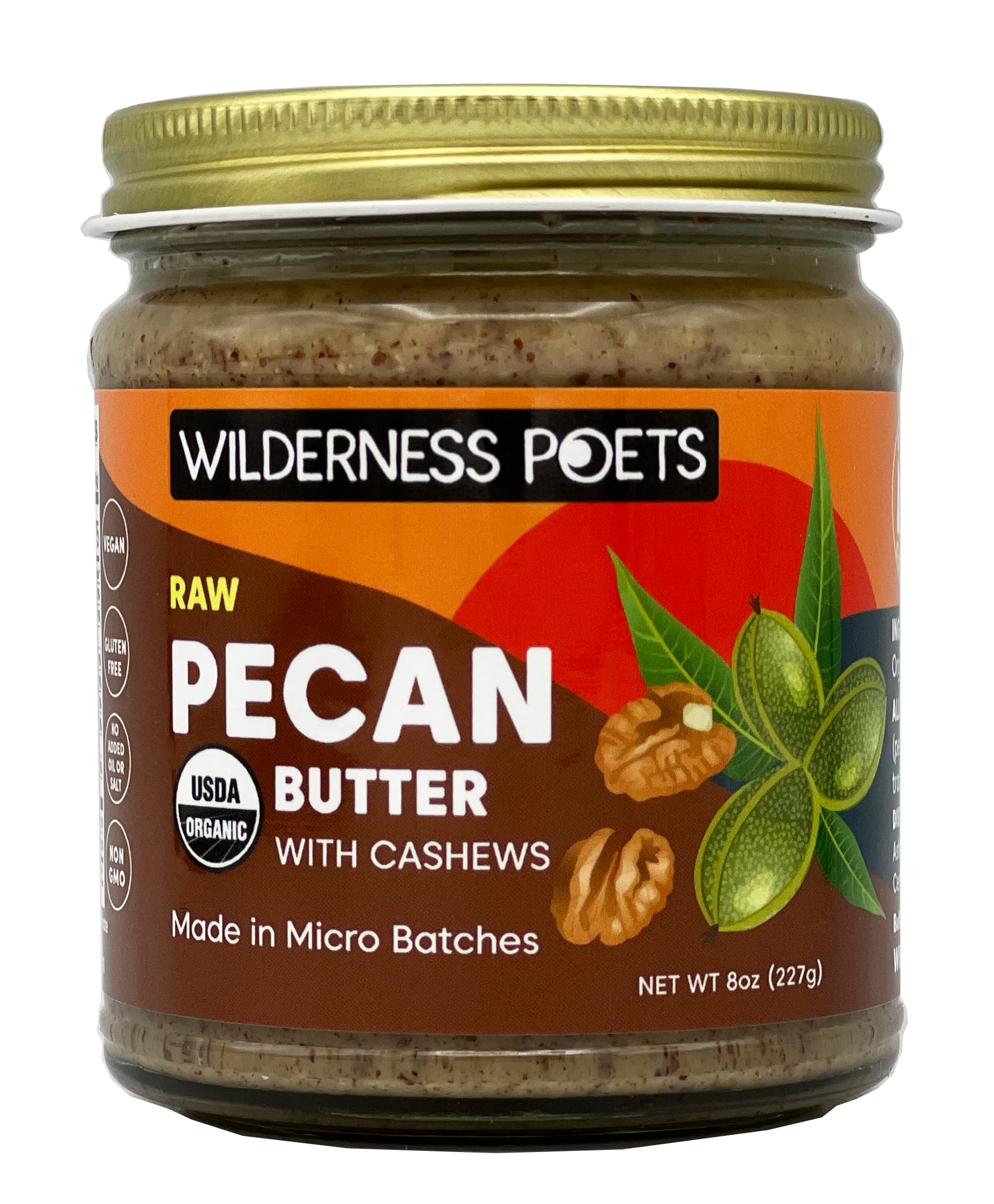 Wilderness Poets, Pecan Butter with Cashews - Organic & Raw (8 Ounce) - Glass Jar