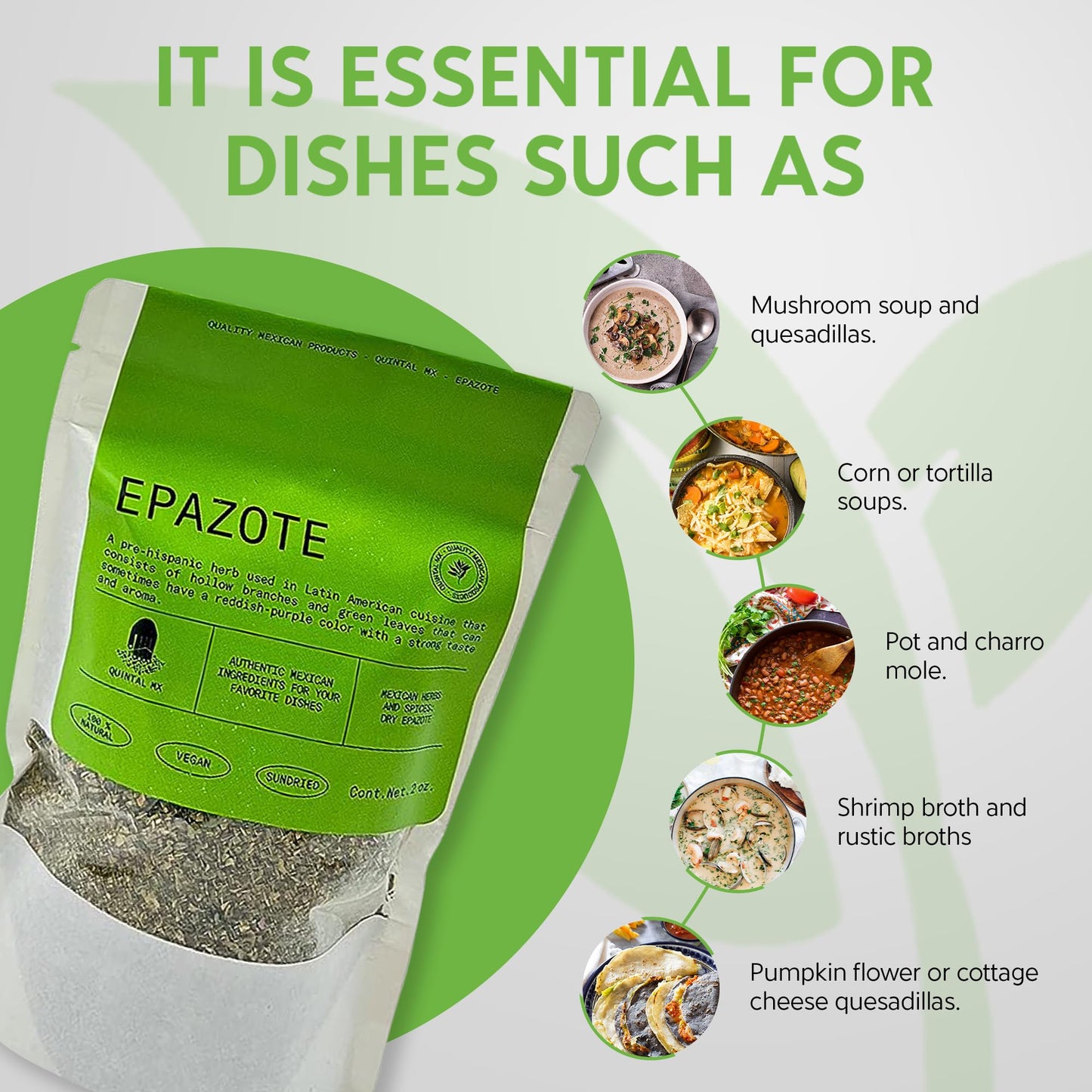 Quintal Mx Dried Epazote Leaves 2 Oz - Hojas De Epazote Cortadas - 100% Natural Epazote Herb - Epazote Tea - Seasoning And Spice