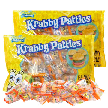 Sweetzo - Krabby Patty Hamburger Gummies, Original Bulk Candy Individually Wrapped for Party Bags, Pack of 2, 5.08 Ounces