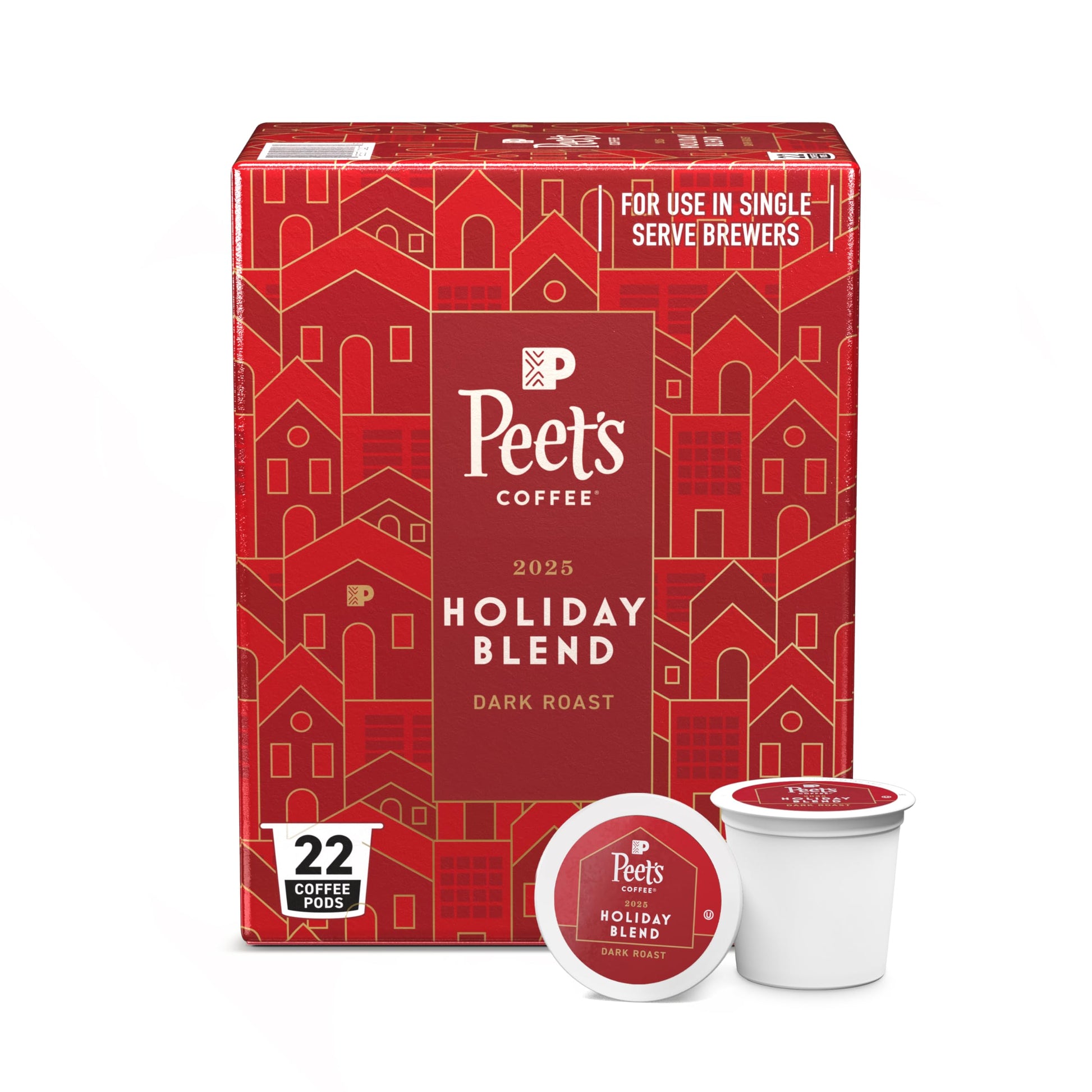 Peets Coffee Dark Roast Single Serve Coffee Pods - Holiday Blend, 22 Count