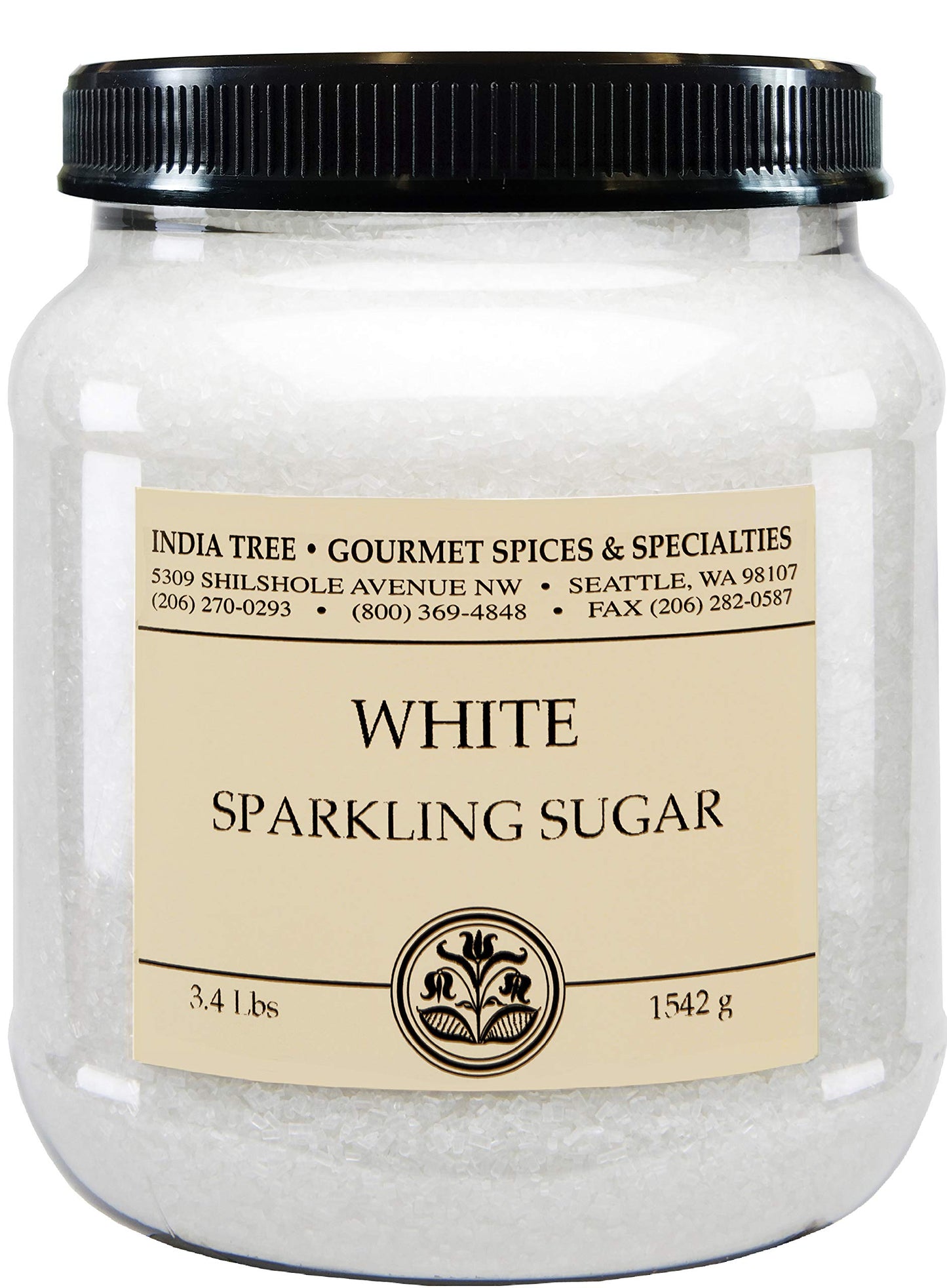 India Tree Sparkling White Sugar Sprinkles, 3.4 Pound Jar, Shimmery Sugar for Baking and Decorating