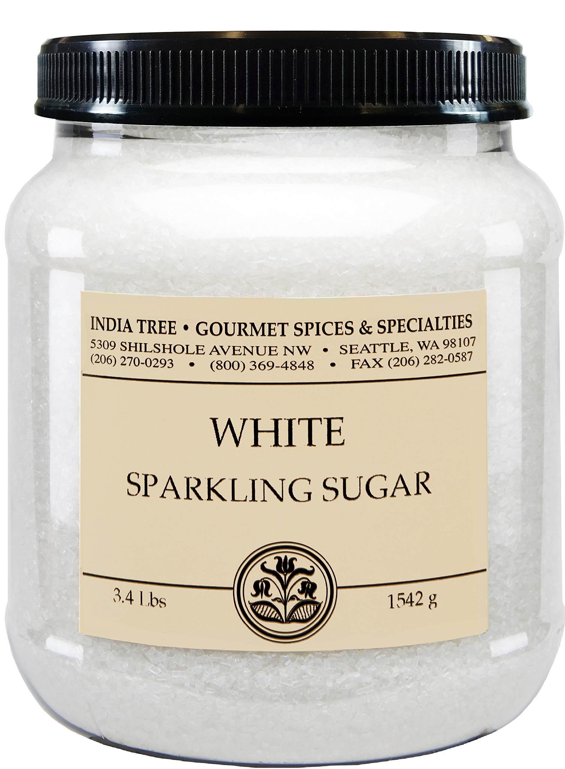 India Tree Sparkling White Sugar Sprinkles, 3.4 Pound Jar, Shimmery Sugar for Baking and Decorating