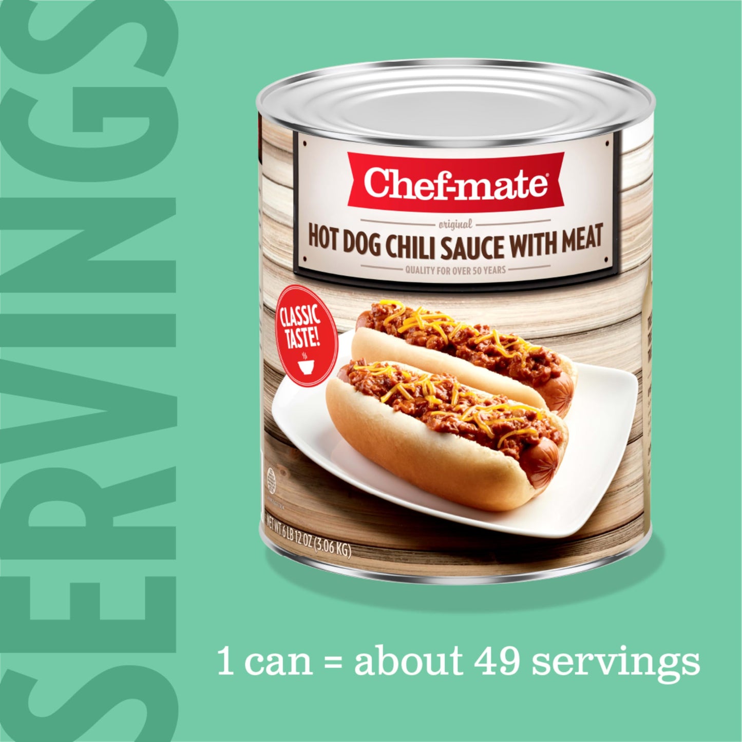Chef-Mate Hot Dog Canned Chili Sauce With Meat, Ready To Eat, 6 Lb 12 Oz (#10 Can Bulk)