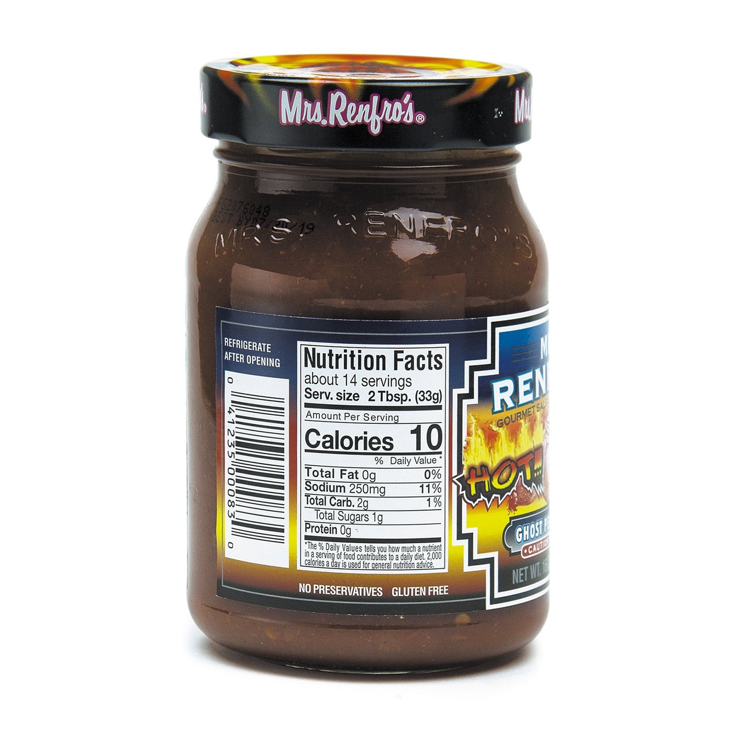 Mrs. Renfros Ghost Pepper Salsa, Gluten Free, No Added Sugar, 16 oz Jar, Pack of 2