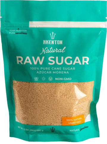Akenton Natural Raw Cane Sugar, 3 Pound Resealable Bag | 100% Natural, Unprocessed, Unbleached, Unrefined Sugar | Gluten-Free, V