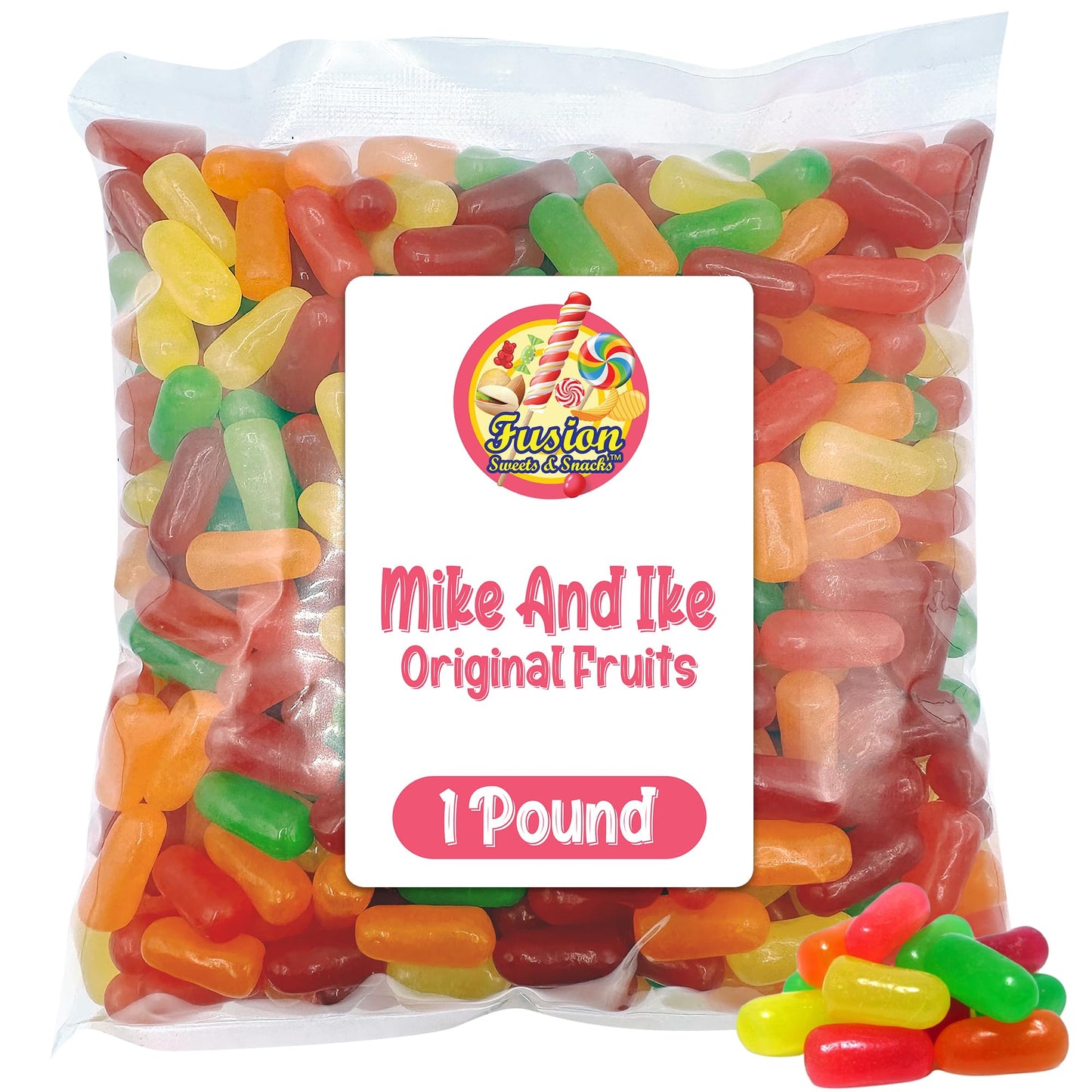 Fusion Sweets Mike and Ike Candy Bulk - Original Fruit Flavored Variety - 1 Pound Bag - Fat Free Chewy Candies