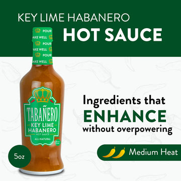 Key Lime Habanero Hot Sauce By Tabaero, Gourmet Hot Sauce Gifts, All Natural, Gluten Free, Vegan, Kosher, Made In The Usa, 5 Oz.