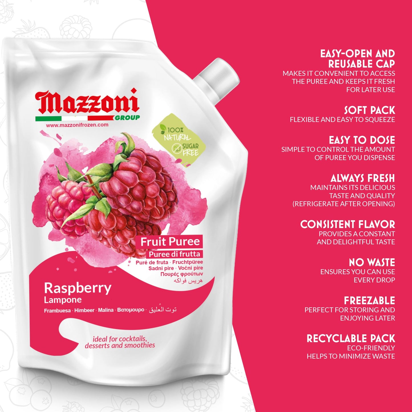 Raspberry Puree, 100% Pure Raspberries, Just Fruit, No Sugar Added, Real Fruit For Smoothies, Drinks, Cocktails, Fruit Juice - 2