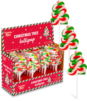 40 Pack Christmas Tree Lollipops - Individually Wrapped Large Christmas Holiday Themed Tree Suckers - Colorful Red & Green Designs & Delicious Tutti Frutti Flavor -Bulk Candy Use For Stocking Stuffers, Party Favor, Classroom & Office  , Candy Jar Fillers