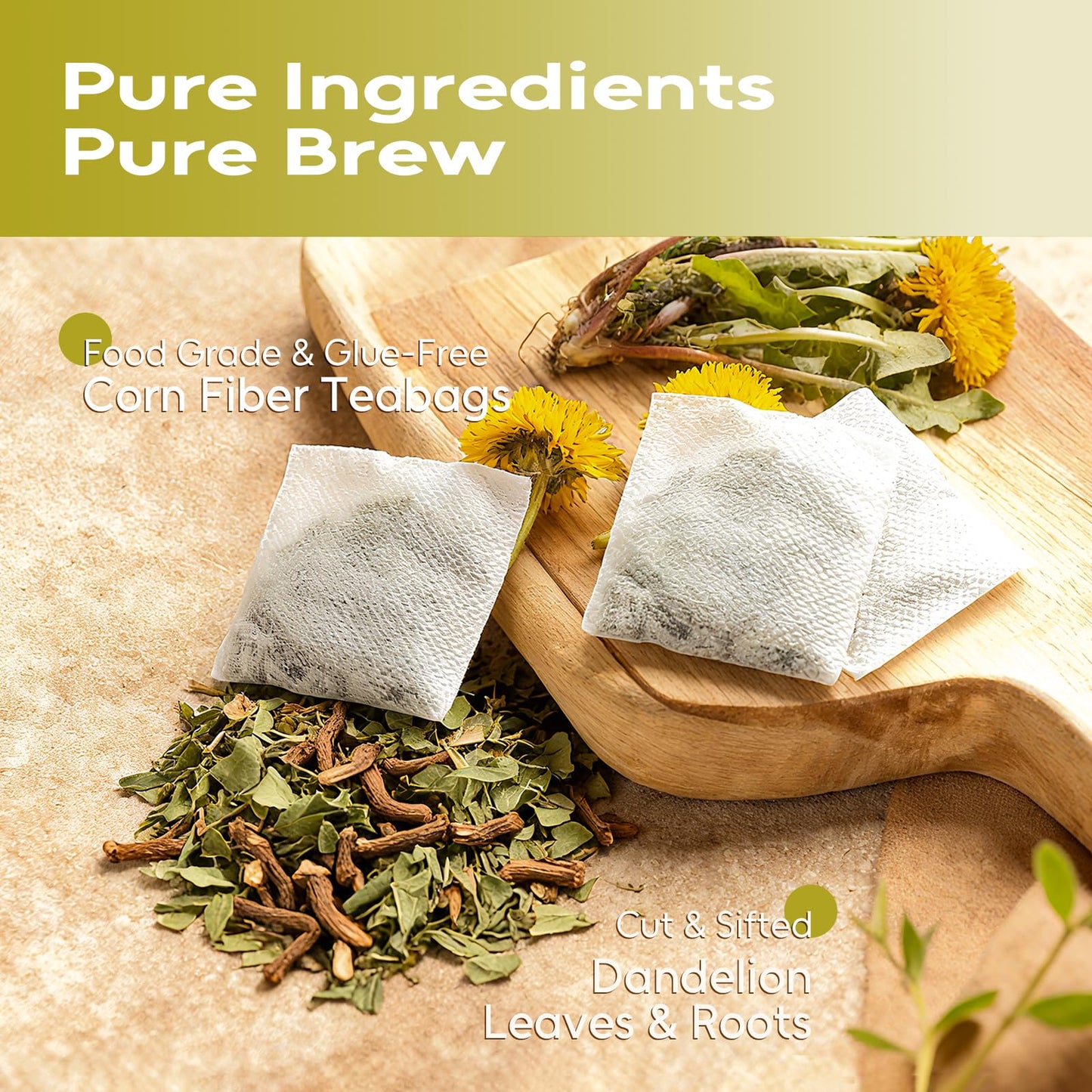 FullChea - Dandelion Leaf & Root Tea Bags  100 Teabags  1.5g/bag - Natural Dandelion Herbal Tea for Liver & Kidney Health - Non-GMO - Caffeine-free - Support Digestion & Boost Immune System