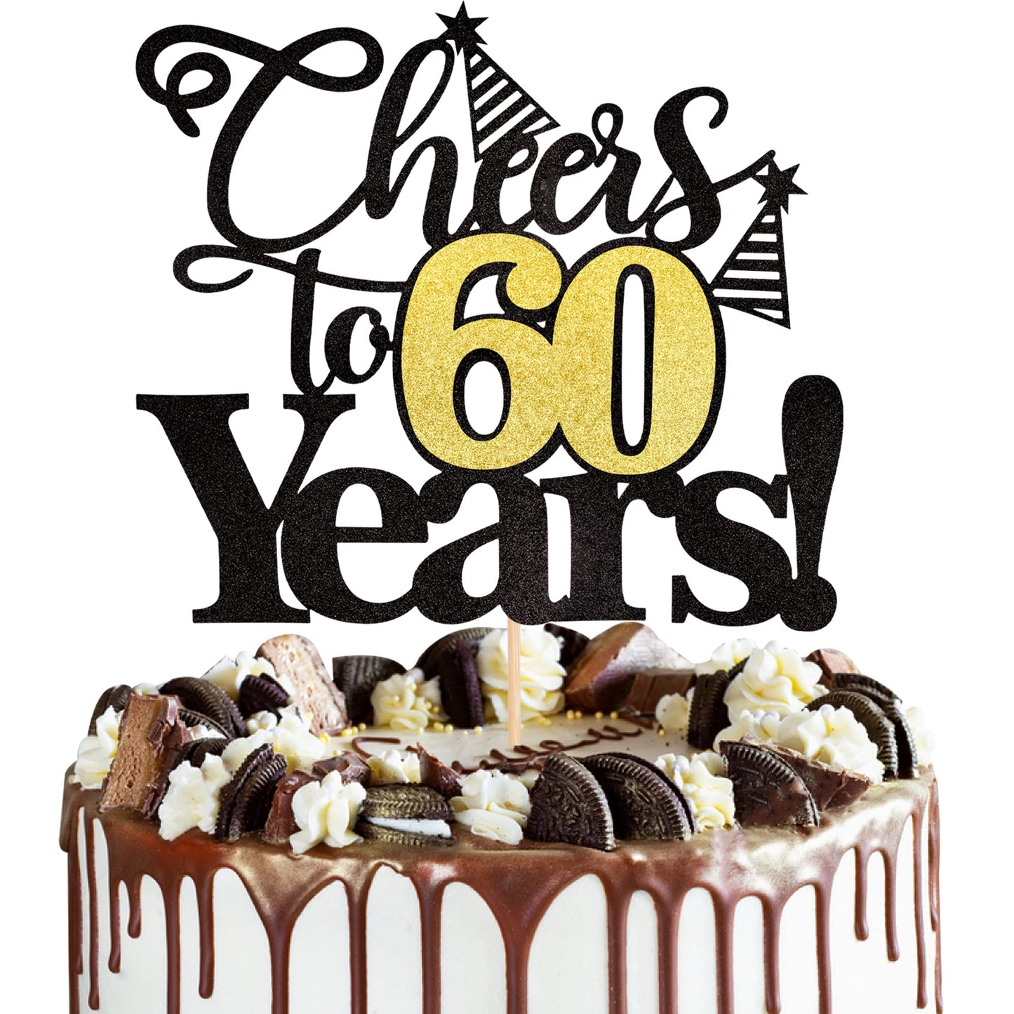 Rsstarxi Cake Topper Black Glitter 60th Birthday Decorations Sixty Years Old Model XM029