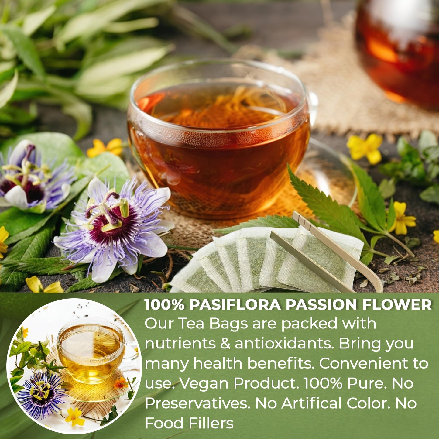 TOG999 Premium Passion Flower Herbal Tea Bags, 100% Natural, Caffeine-Free, Vegan, 120 Bags