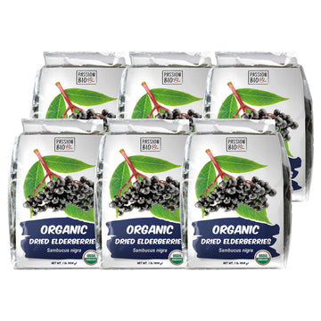 Dried Elderberries Organic 1 lb Bulk Bag (6-Pack) - USDA Certified, Non-GMO Sambucus Nigra, Whole Dried Elderberry - Natural, No