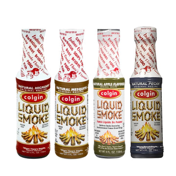 Colgin Liquid Smoke Bundle - Hickory, Mesquite, Apple, & Pecan Flavors (4 oz each) for Home Cooks and BBQ Enthusiasts | Assorted
