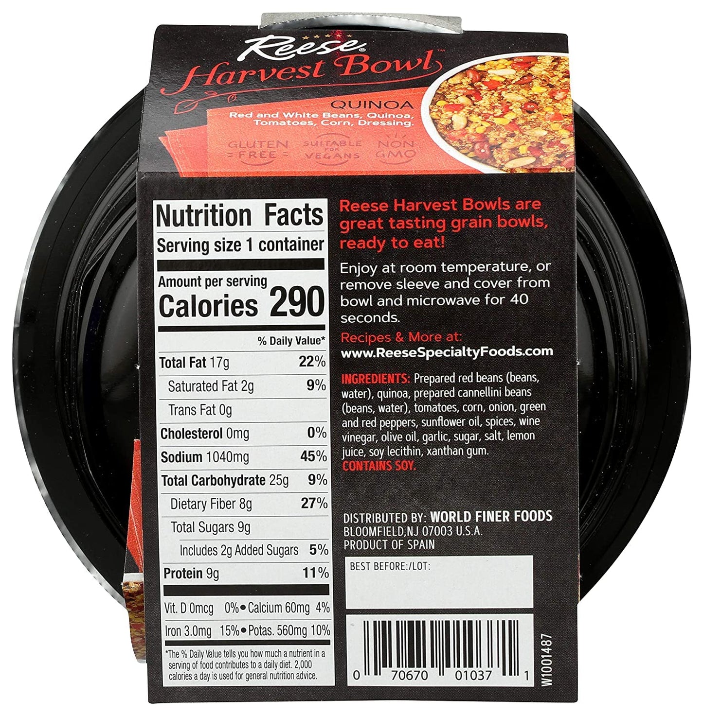 Reese Quinoa Harvest Bowl | Red Beans, Corn & Tomatoes | High In Fiber & Protein (Pack Of 8)