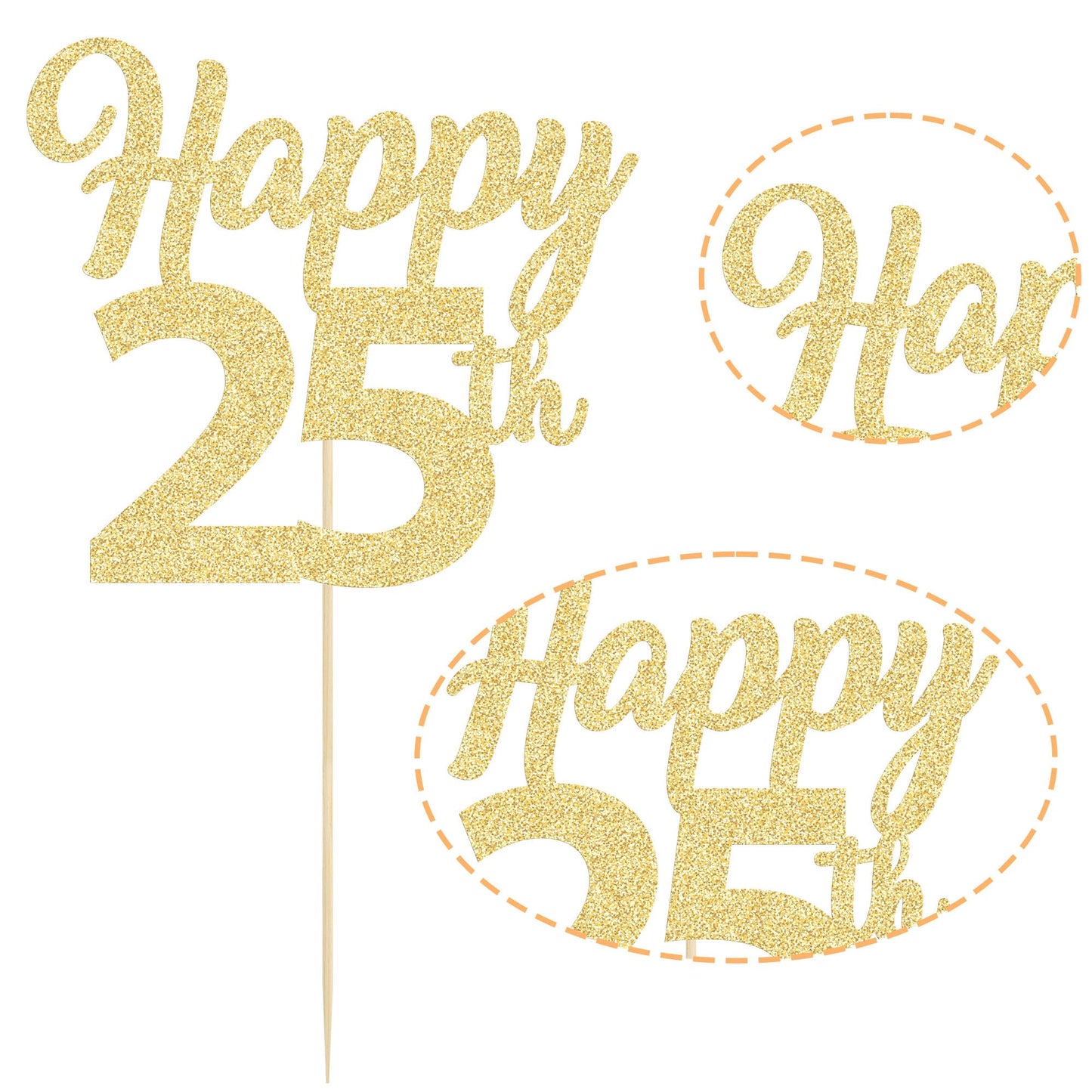 3Pcs Happy 25Th Birthday Cake Toppers Gold Glitter Number 25 Cake Decorations 25Th Birthday Cake Picks For Cheers To 25Th Birthday 25 Years Old Birthday Party Gift Decorations