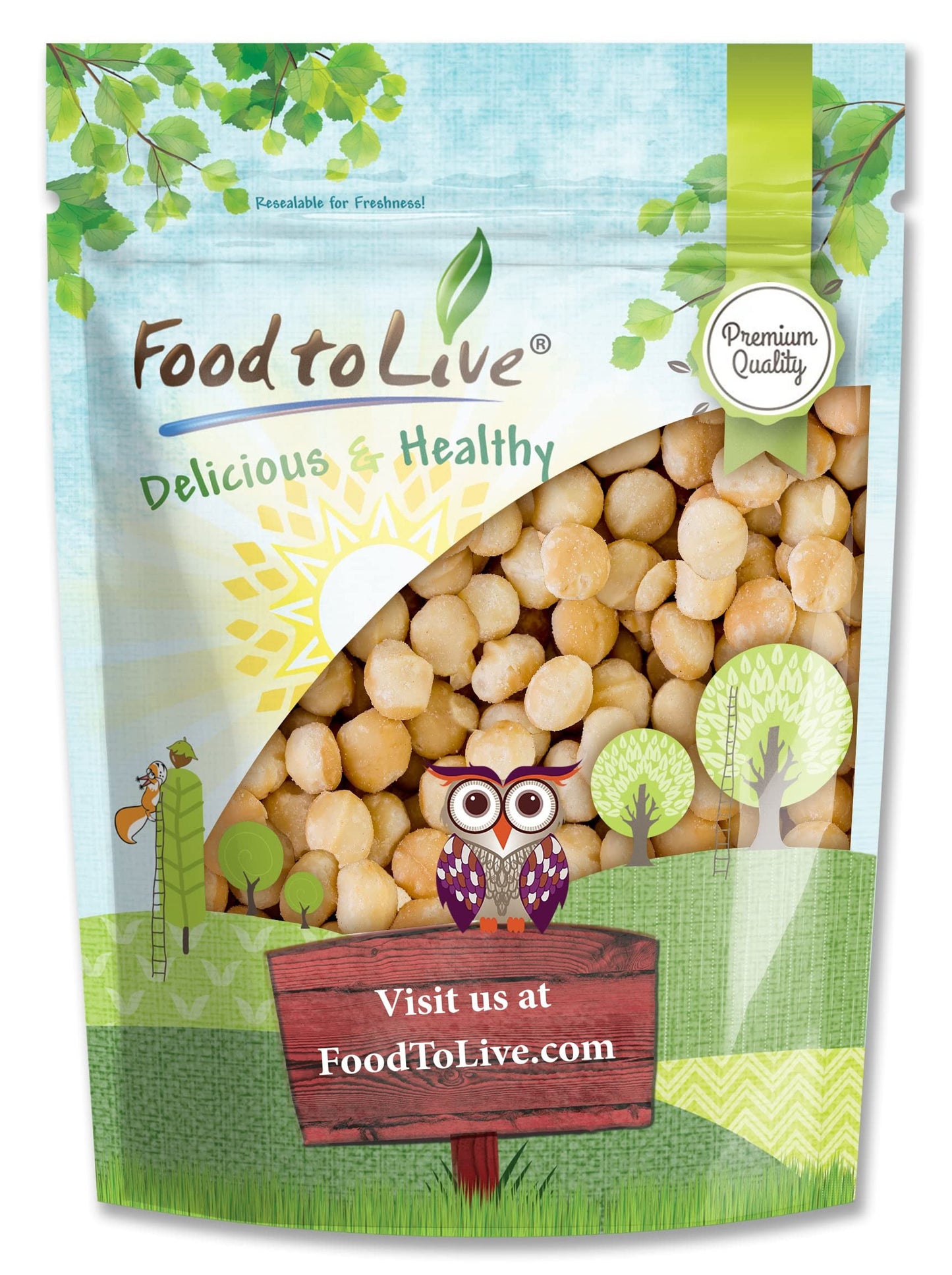 Food to Live Dry Roasted Macadamia Nuts with Himalayan Salt, 2 Pounds - Oven Roasted Whole Nuts, Lightly Salted, No Oil Added, V