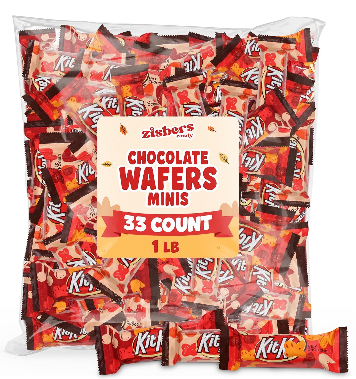 Thanksgiving Candy Milk Chocolate Wafer Minis - Individually Wrapped Autumn Fall Themed Milk Chocolate Wafer Candy For Thanksgiving Parties  Gifts & Treats - 33 Pieces