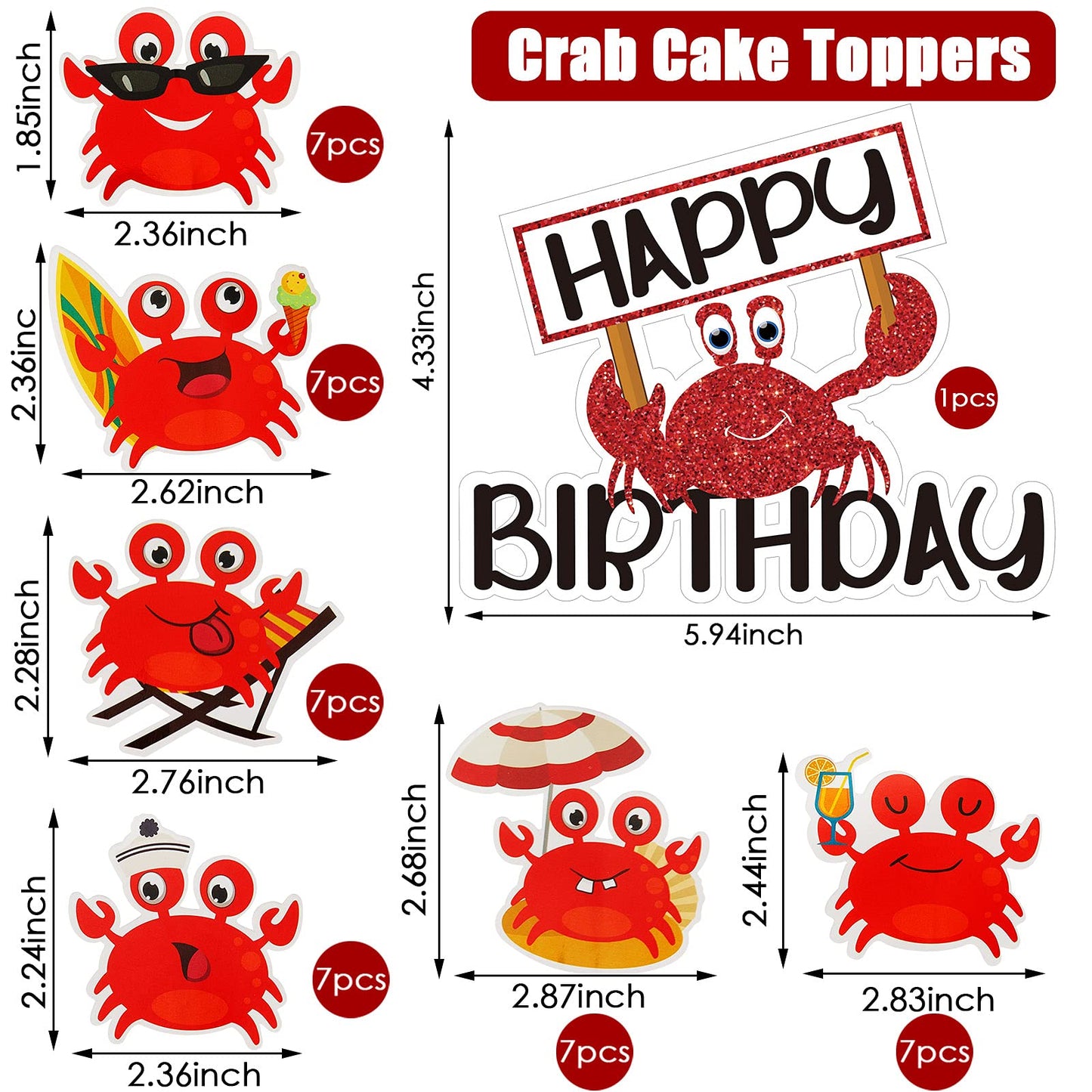 Outus Crab Cake Topper Set, 43 Pieces, Red Ocean Beach Animals Birthday Party Decorations, Model Outus-18393