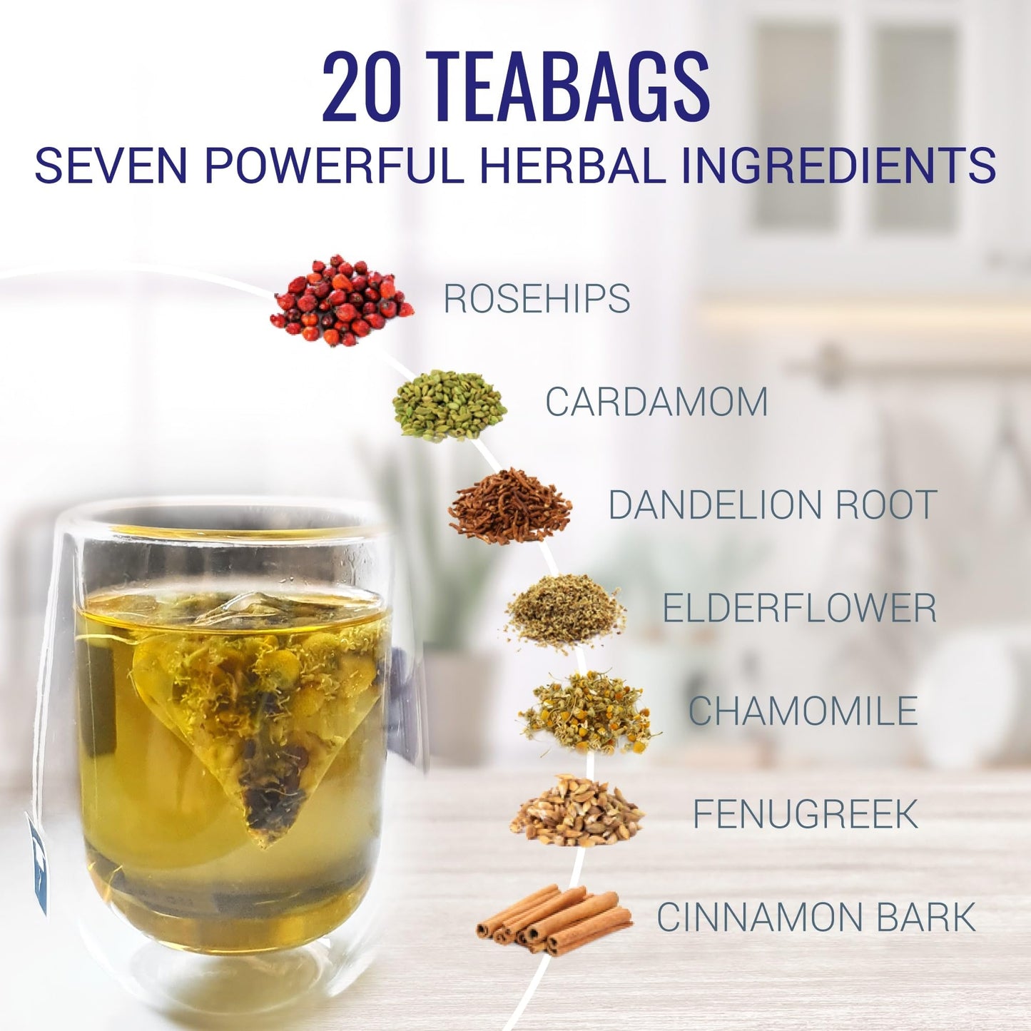 Nutri-Align Fasting Tea - Caffeine Free Herbal Tea Bags, 20 Count, with Chamomile, Dandelion Root, Rosehips, Cinnamon Bark, and More