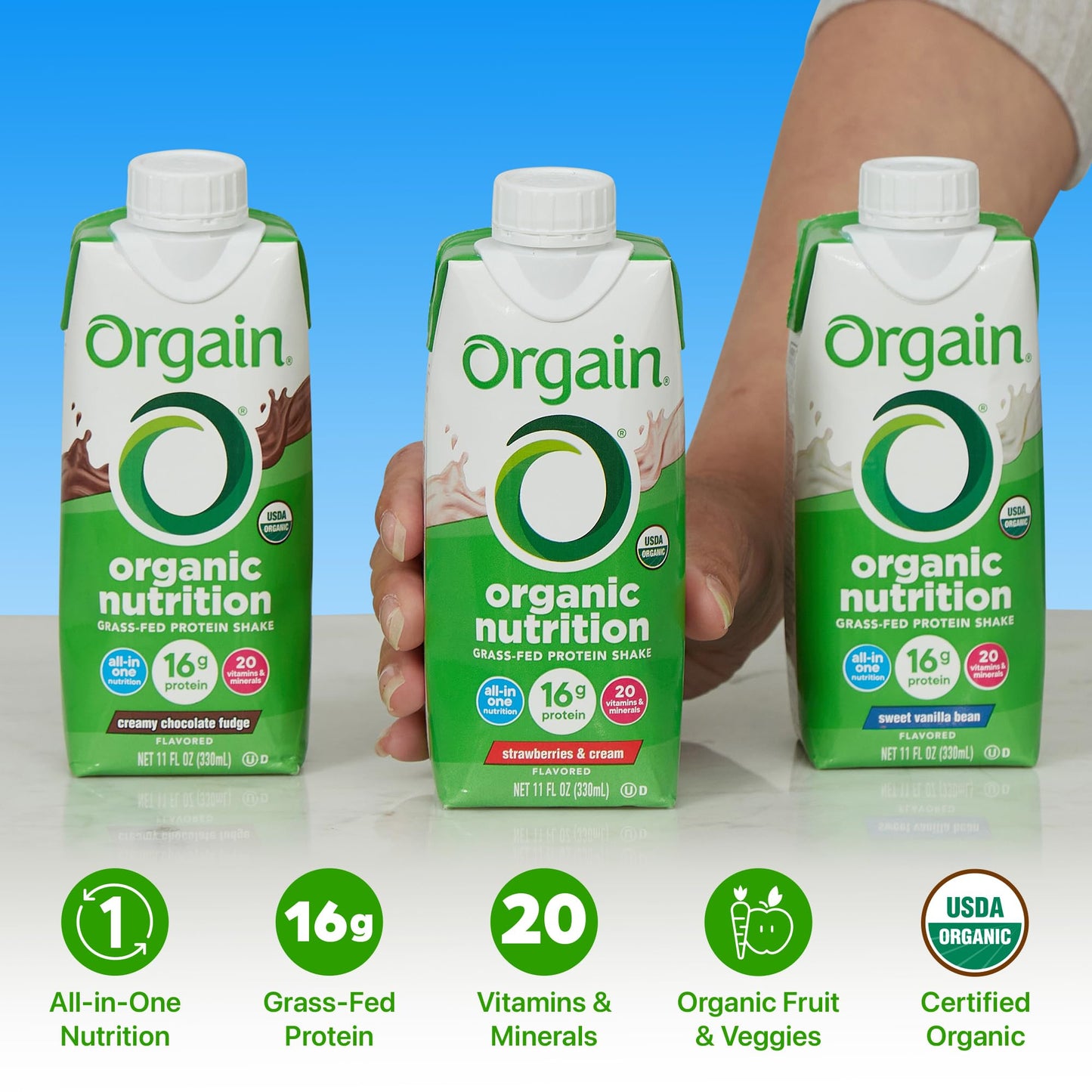 Orgain Organic Nutritional Protein Shake  16g Grass Fed Whey Protein  Meal Replacement  20 Vitamins & Minerals  Fruits & Vegetables  Variety Pack  Chocolate  Vanilla  Strawberry  11 Fl Oz (12 Pack)