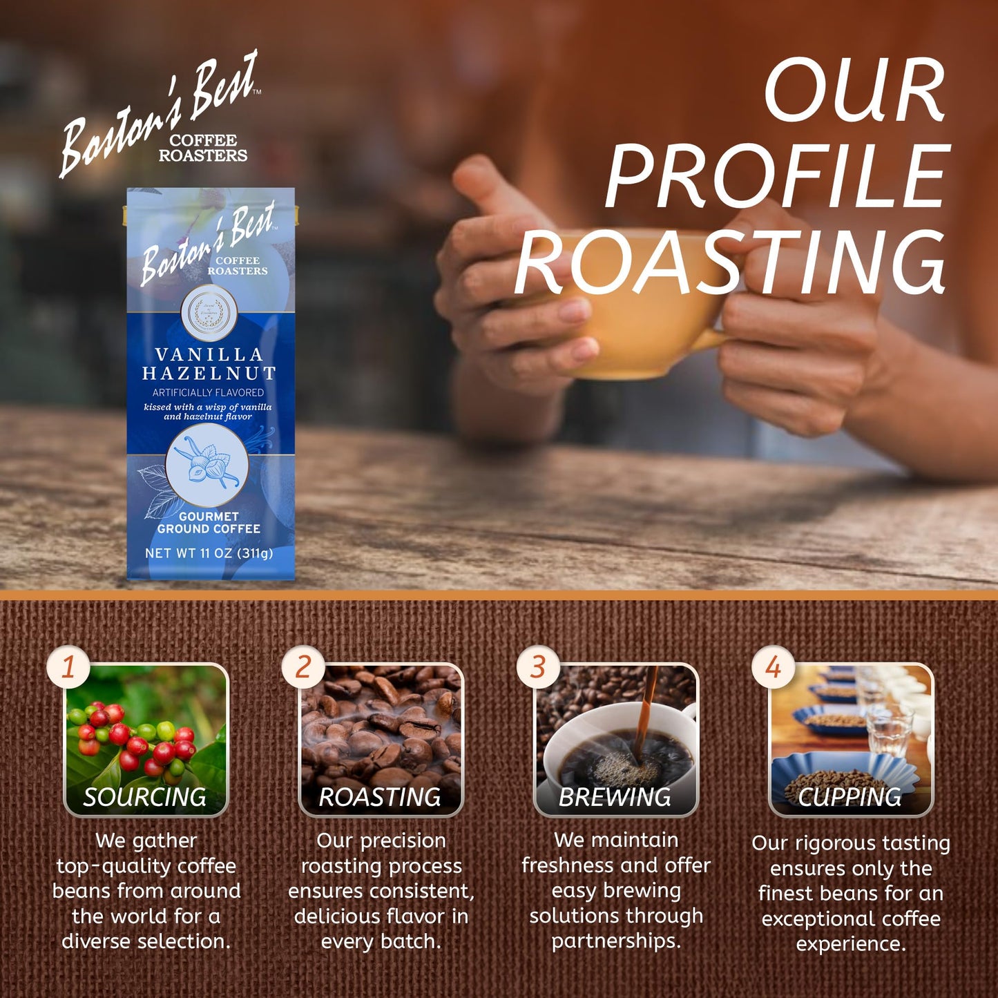 Bostons Best Coffee - Vanilla Hazelnut Medium Roast, 11 oz Gourmet Coffee Bag