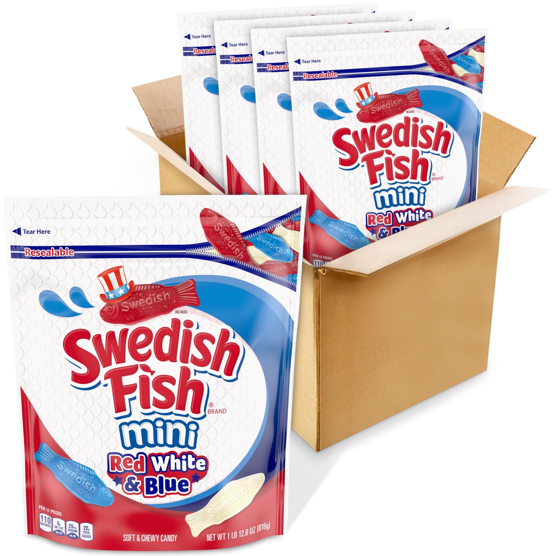 SWEDISH FISH Mini Red, White & Blue Soft & Chewy Candy, Bulk Candy, 4 SWEDISH FISH Mini Red, White & Blue Soft & Chewy Candy, Bulk Candy, 4
