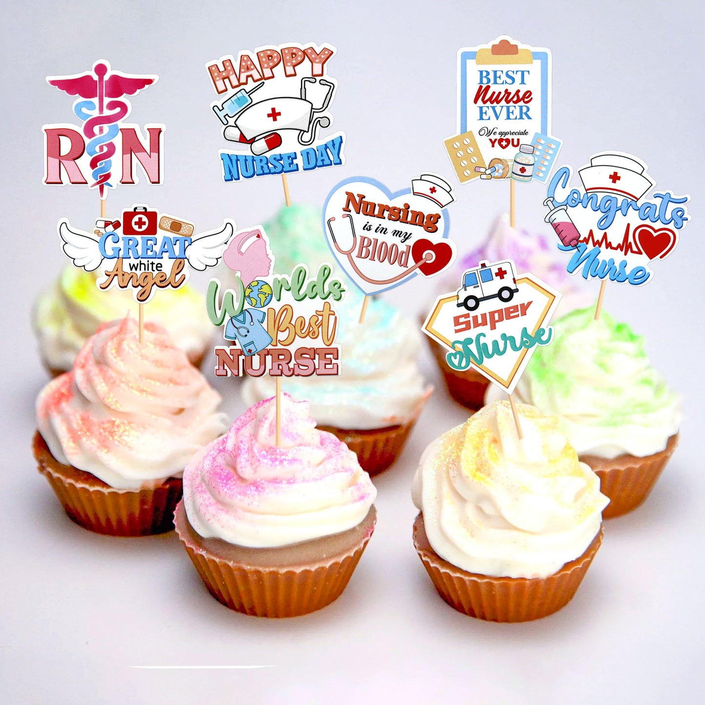 Ercadio 32Pcs Nurse Cupcake Toppers Nursing School Graduation Cupcake Picks For Medical Rn Nurse Themed Birthday Party Cake Deco