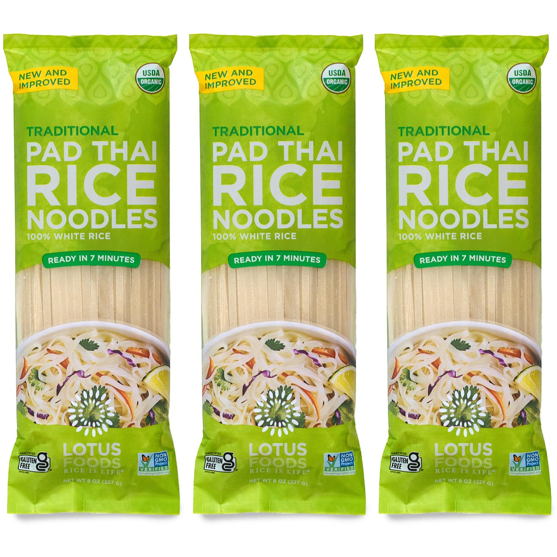 Lotus Foods Traditional Pad Thai Rice Noodles - Pad Thai Noodles, Asian Noodles, Gluten Free Noodles, Rice Noodles, Whole Grain, Non Gmo, Usda Organic - 8 Oz (Pack Of 3)