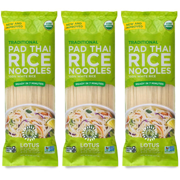 Lotus Foods Traditional Pad Thai Rice Noodles - Pad Thai Noodles, Asian Noodles, Gluten Free Noodles, Rice Noodles, Whole Grain, Non Gmo, Usda Organic - 8 Oz (Pack Of 3)