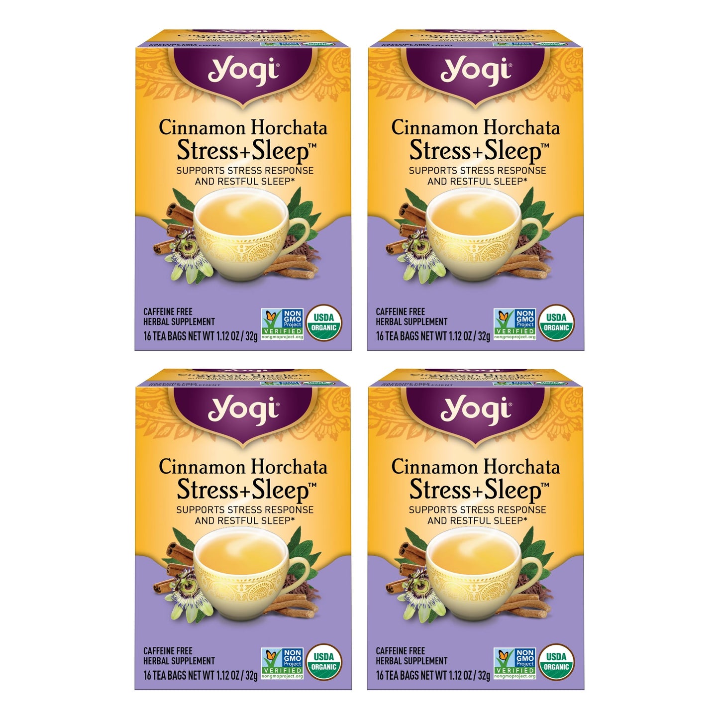 Yogi Tea Organic Cinnamon Horchata - 16 Tea Bags per Pack (4 Packs) - Supports Restful Sleep with Ashwagandha & Passionflower