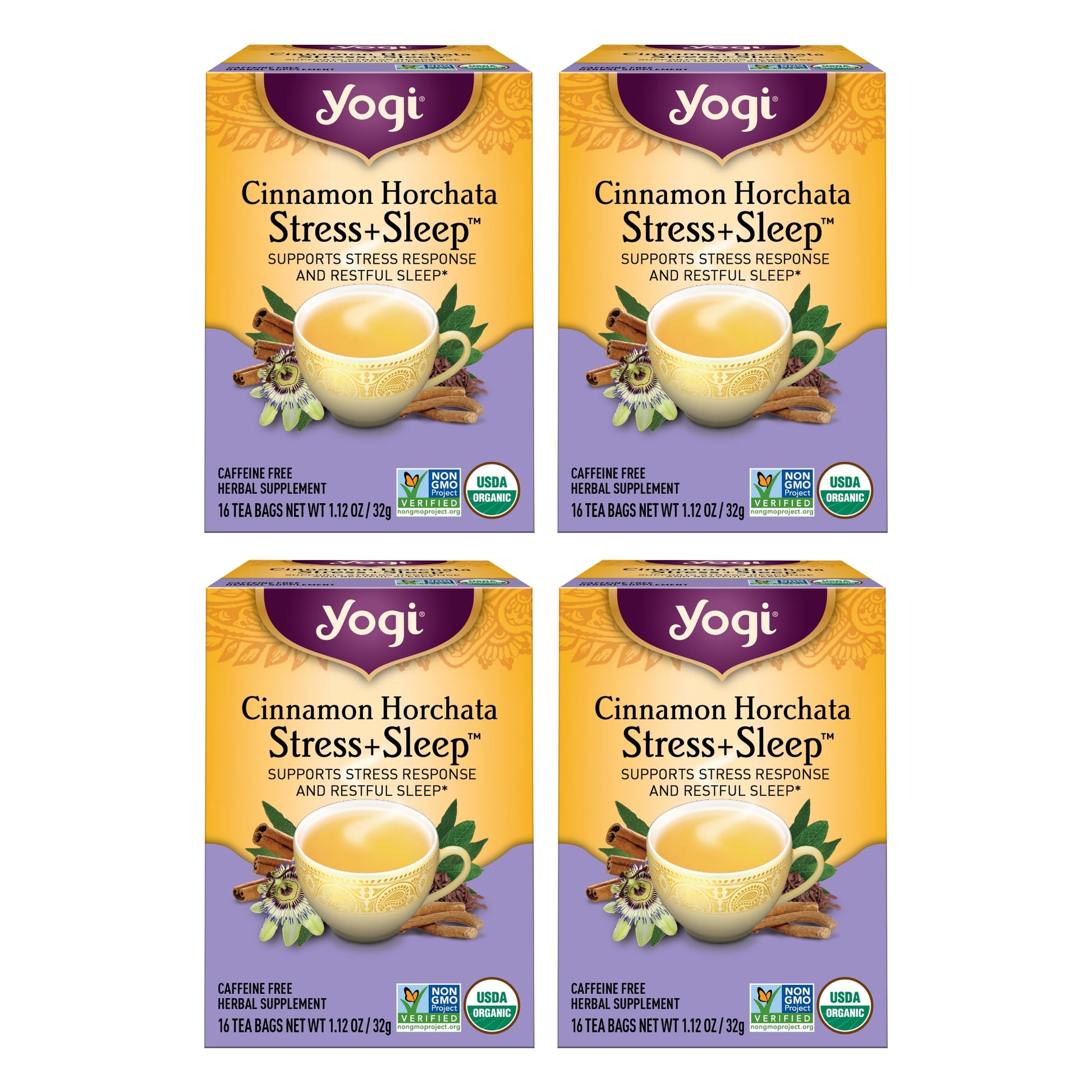 Yogi Tea Organic Cinnamon Horchata - 16 Tea Bags per Pack (4 Packs) - Supports Restful Sleep with Ashwagandha & Passionflower
