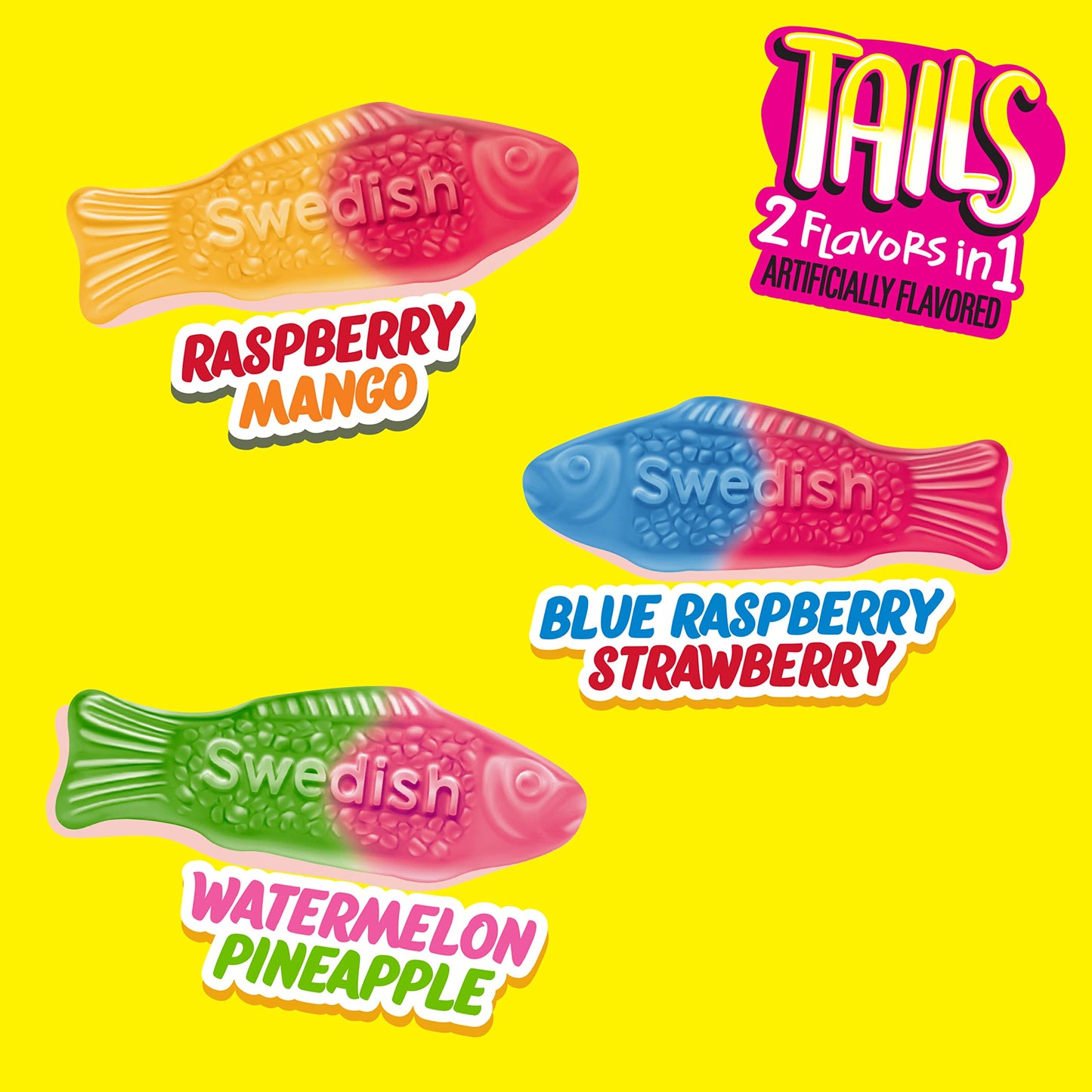 Swedish Fish Tails 2 Flavors In 1 Soft & Chewy Candy, Bulk Candy, 12 - 3.6 Oz Bags