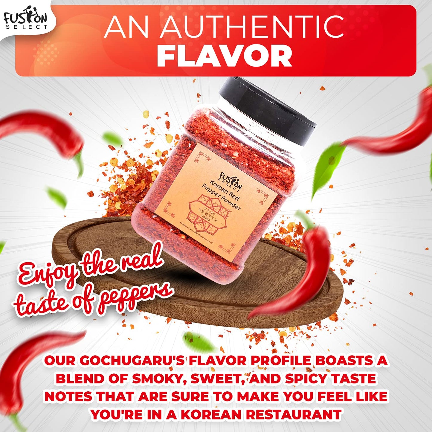 Fusion Select Korean Premium Non-Gmo Gluten Free Red Chili Pepper Flakes Powder, Crushed Red Pepper Premium Gochugaru For Kimchi Seasoning, Chicken, Pork, Fish, Vegetables Hot Pepper Flakes (12 Oz)