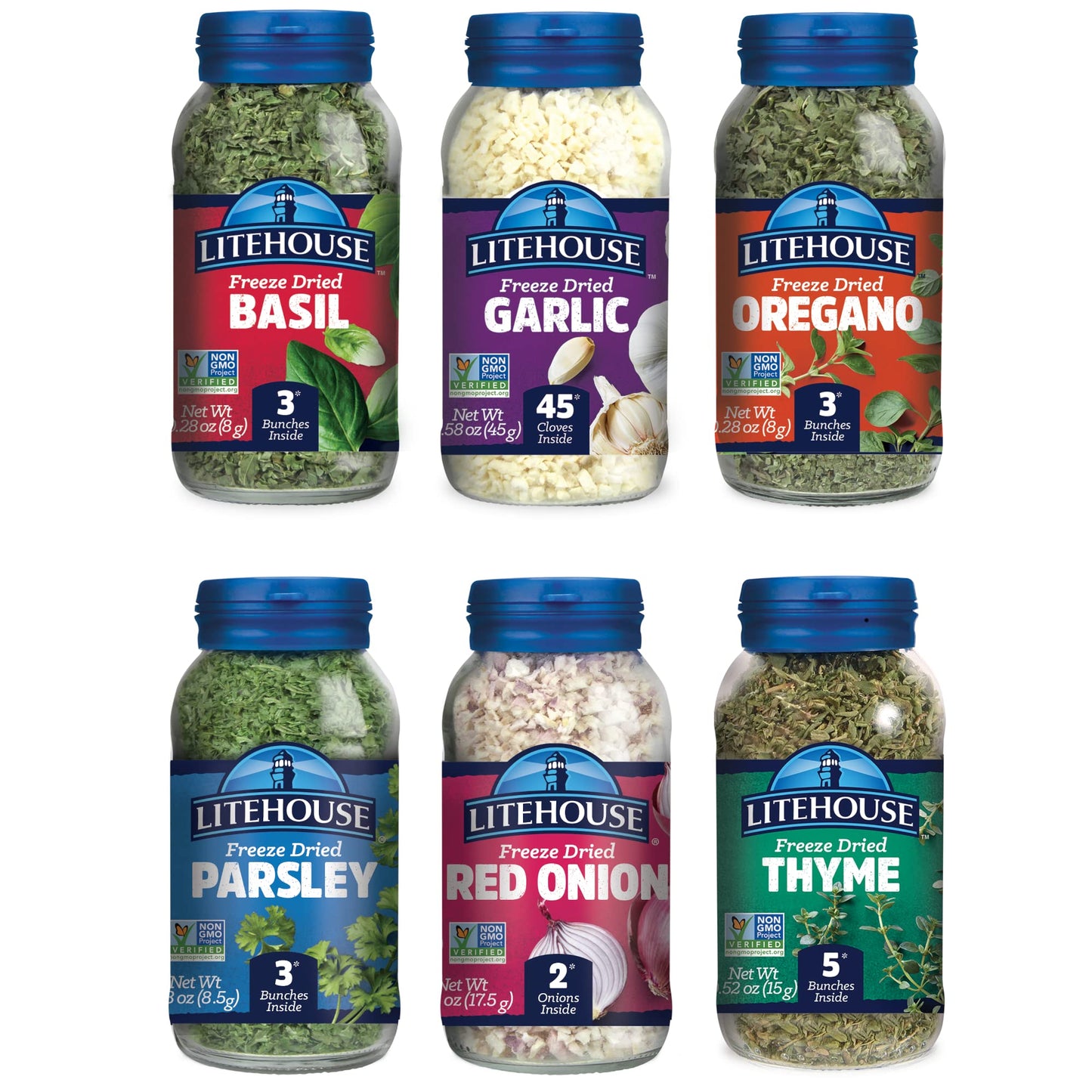 Litehouse Freeze-Dried Herb Pantry Staple (Garlic, Jalapeno, Spring Onion, Ginger, Red Onion, and Poultry Herb Blend) - Substitu