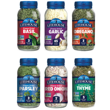 Litehouse Freeze-Dried Herb Pantry Staple (Garlic, Jalapeno, Spring Onion, Ginger, Red Onion, and Poultry Herb Blend) - Substitu
