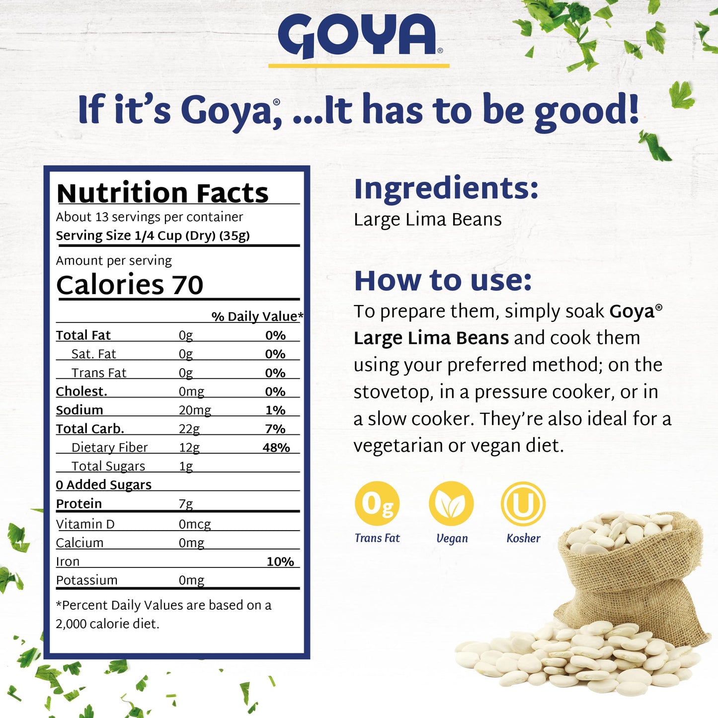 Large Lima Beans by Goya, Butter Beans, Whole Dried Beans, Gigante Beans, Rich in Fiber, Nutritious and Versatile, 16oz. Bag (Pa