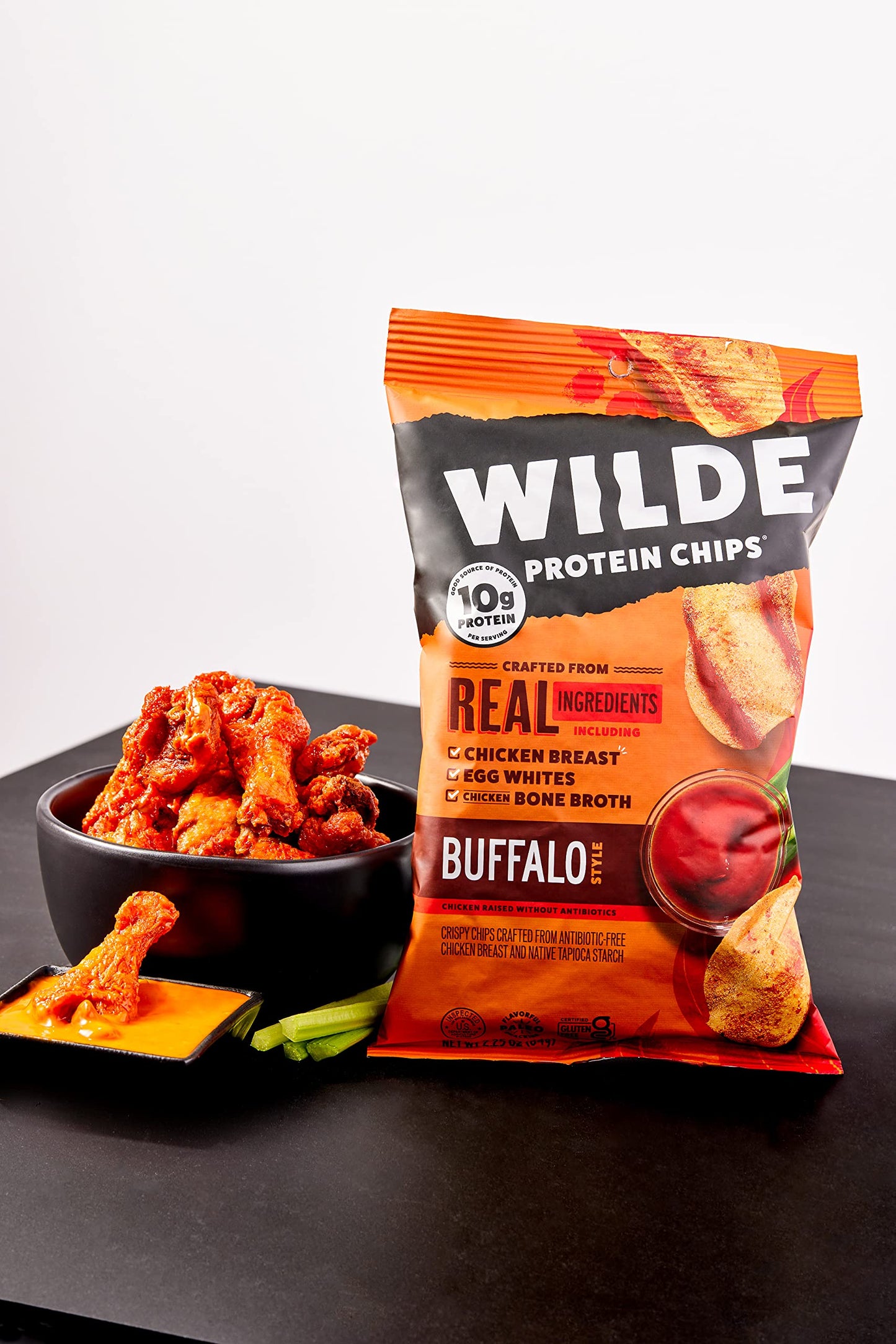 Wilde Buffalo Protein Chips, Thin And Crispy, High Protein, Keto Friendly, Made With Real Ingredients, 2.25Oz Bags (Pack Of 3)